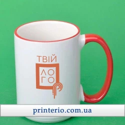 Чашка для сублімації Sublime біла з лого кольоровий обідок 425 мл